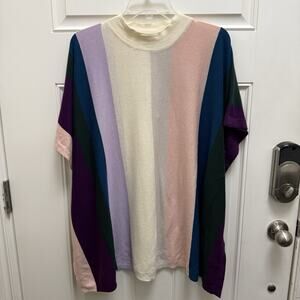 Chicos Multi Colored Vertical Striped Mock-Neck Poncho Sweater S/M $109 NWT